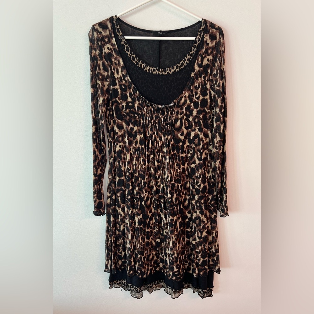 NWOT M&Co Animal Leopard Print Long Sleeve Midi Dress/Tunic Size 12